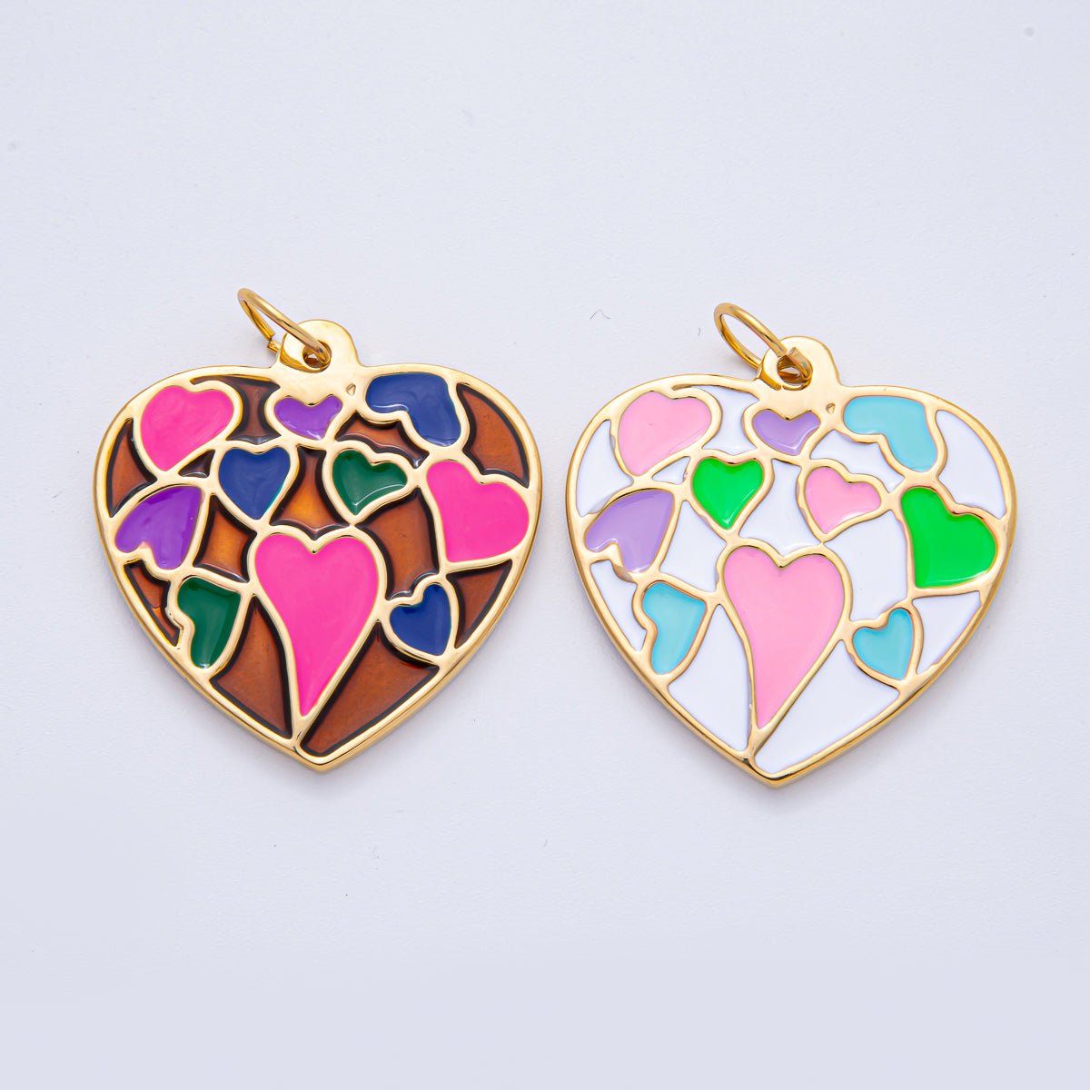 Stainless Steel 40mm Neon, Pastel Multicolor Enamel Heart Statement Charm | J908 - DLUXCA