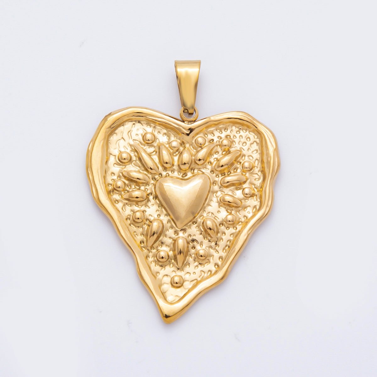 Stainless Steel 41.5mm Sunburst Textured Molten Heart Pendant | P - 795 - DLUXCA