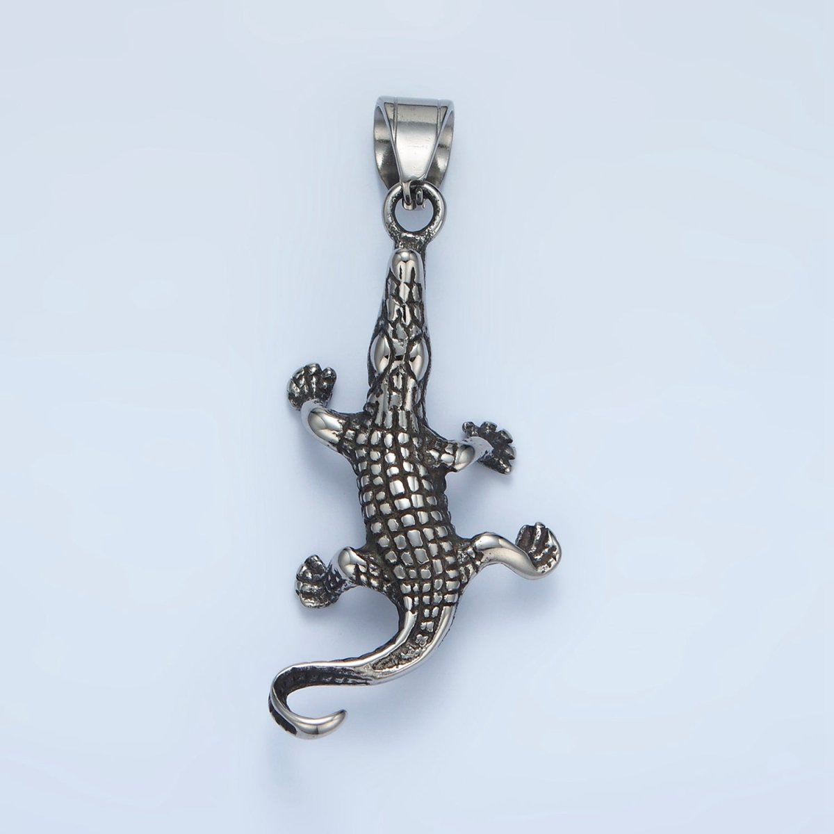 Stainless Steel 42mm Crocodile Alligator Animal Oxidized Silver Pendant | P1482 - DLUXCA