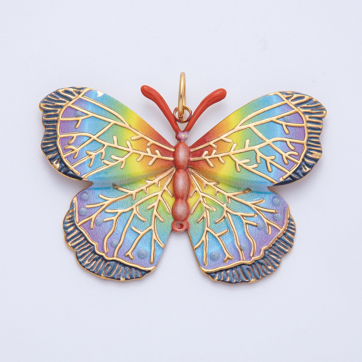 Stainless Steel 42mm Multicolor Rainbow Gradient Enamel Butterfly Animal Charm | J606 - DLUXCA