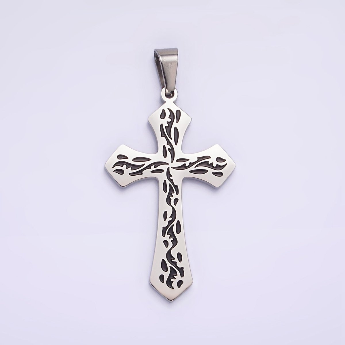 Stainless Steel 44mm Black Artisan Wave Holy Spirit Baptism Fire Passion Cross Pendant in Gold & Silver | P - 850 P - 851 - DLUXCA