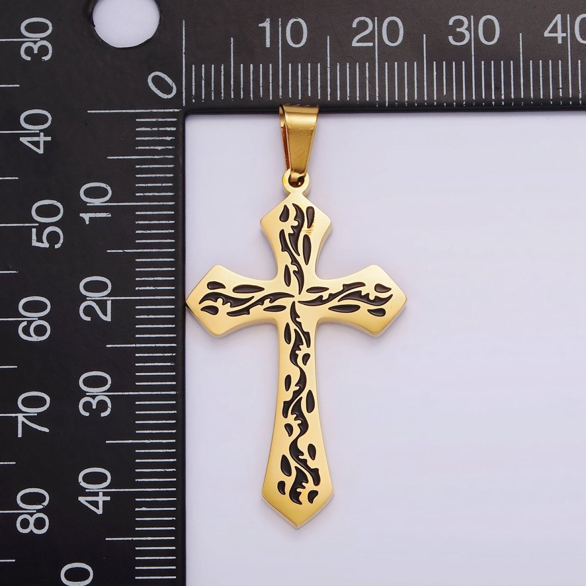 Stainless Steel 44mm Black Artisan Wave Holy Spirit Baptism Fire Passion Cross Pendant in Gold & Silver | P - 850 P - 851 - DLUXCA