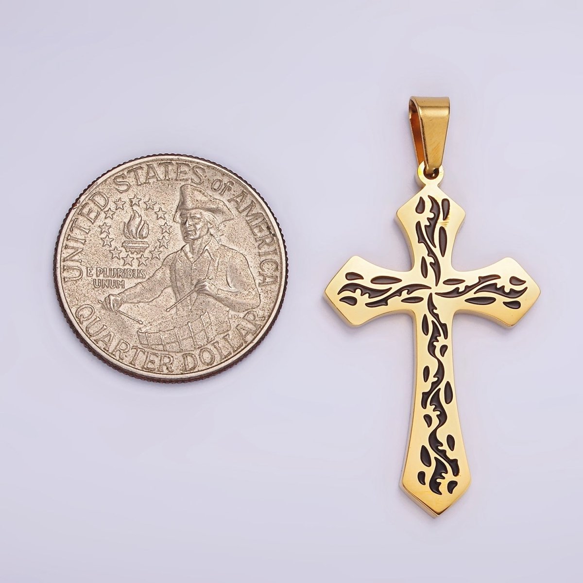 Stainless Steel 44mm Black Artisan Wave Holy Spirit Baptism Fire Passion Cross Pendant in Gold & Silver | P - 850 P - 851 - DLUXCA