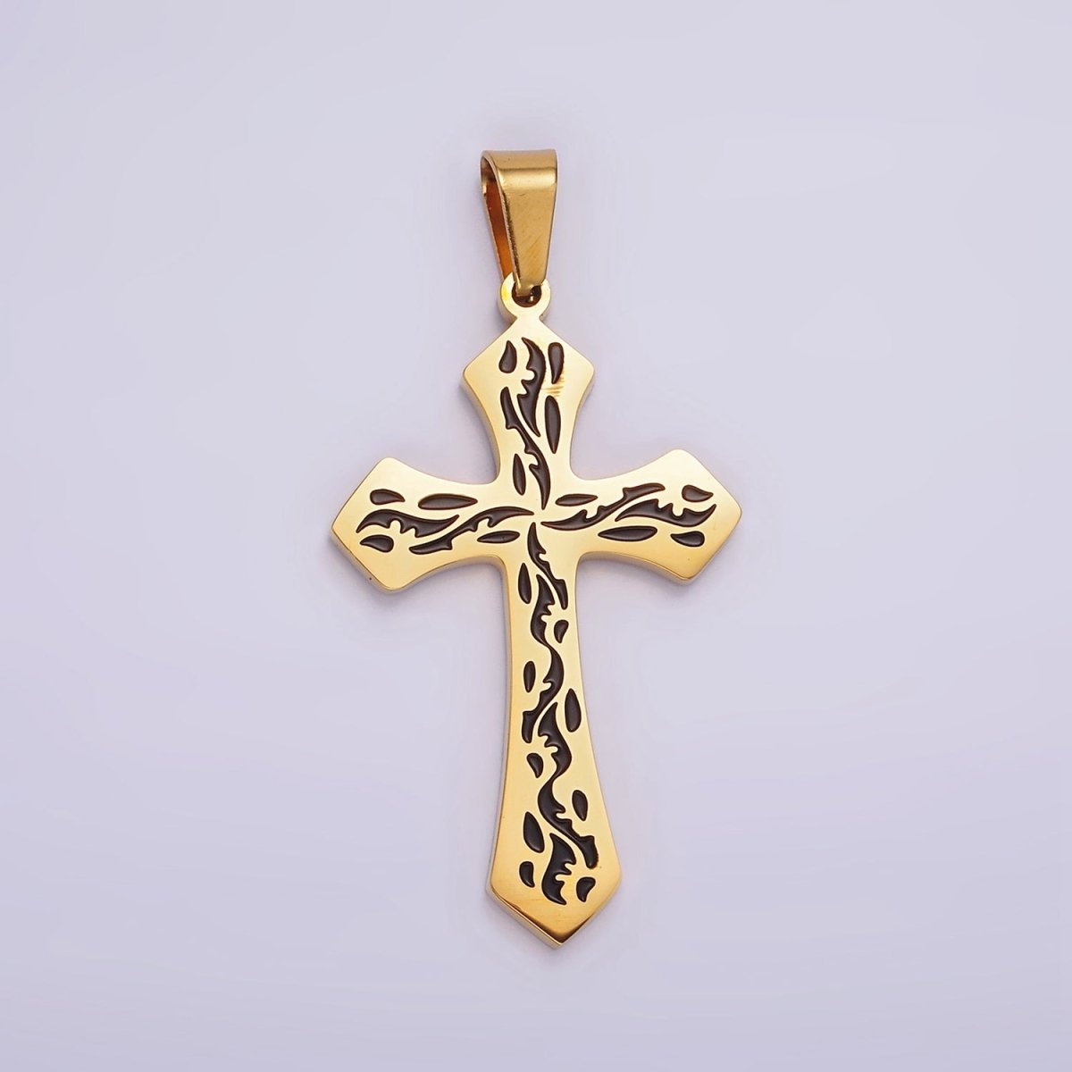 Stainless Steel 44mm Black Artisan Wave Holy Spirit Baptism Fire Passion Cross Pendant in Gold & Silver | P - 850 P - 851 - DLUXCA