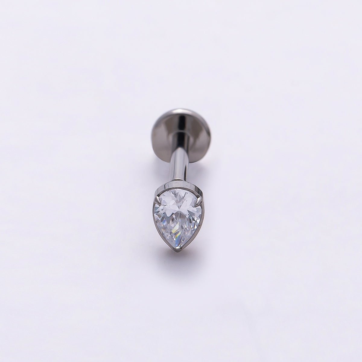 Stainless Steel 4.5mm Clear CZ Teardrop Single Cartilage Piercing Flat Back Stud in Gold & Silver | Findings-00186 Findings-00187 - DLUXCA