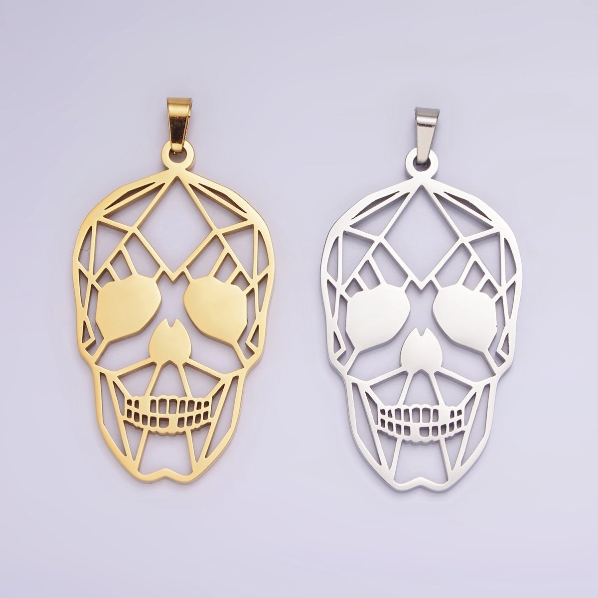 Stainless Steel 45mm Open Geometric Skeleton Skull Pendant in Gold & Silver | P - 848 P - 849 - DLUXCA