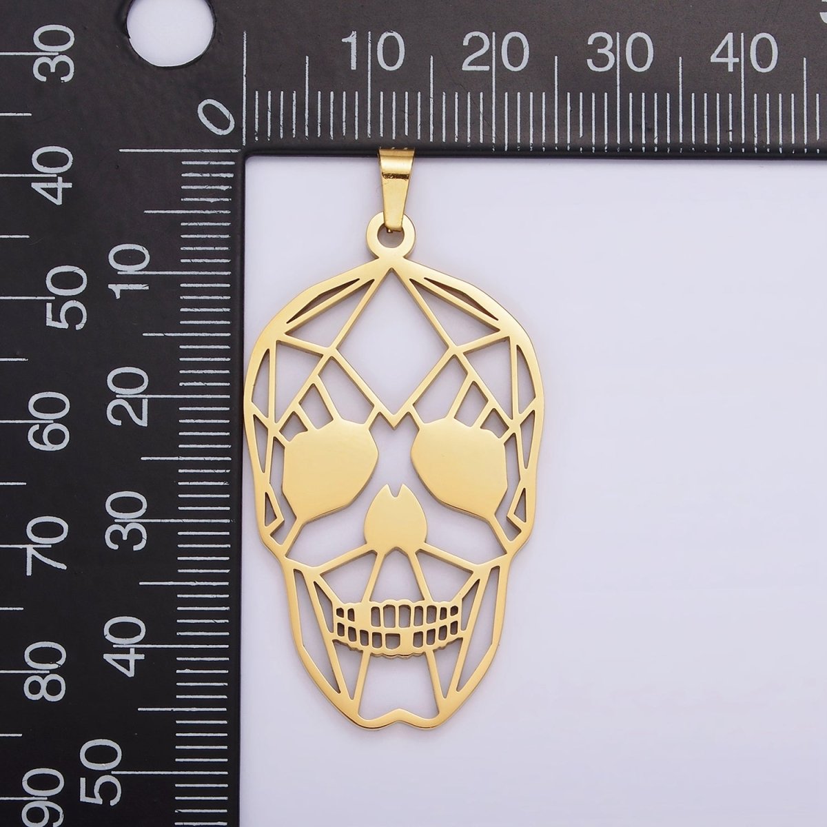 Stainless Steel 45mm Open Geometric Skeleton Skull Pendant in Gold & Silver | P - 848 P - 849 - DLUXCA