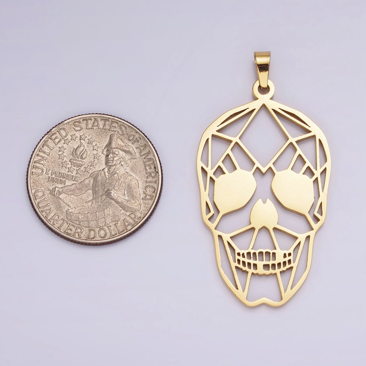 Stainless Steel 45mm Open Geometric Skeleton Skull Pendant in Gold & Silver | P - 848 P - 849 - DLUXCA