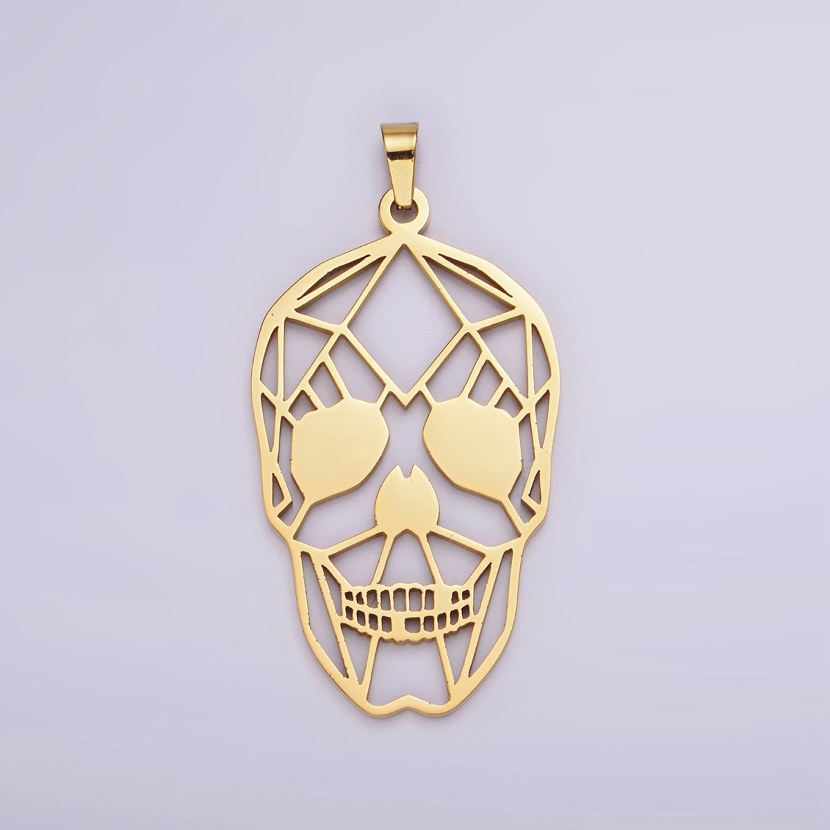 Stainless Steel 45mm Open Geometric Skeleton Skull Pendant in Gold & Silver | P - 848 P - 849 - DLUXCA