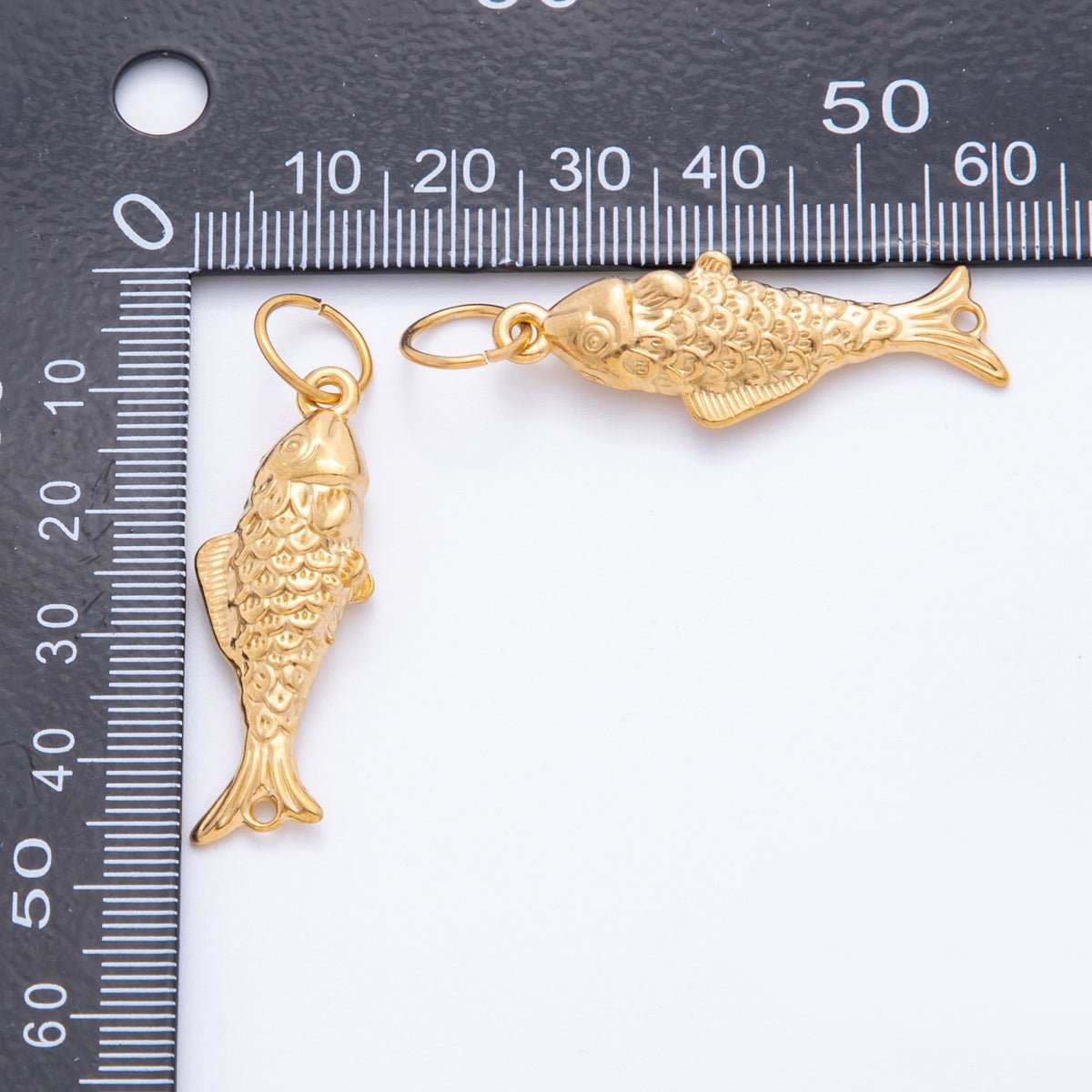 Stainless Steel 45mm Textured Multidimensional Fish Charm Pendant| J595 - DLUXCA