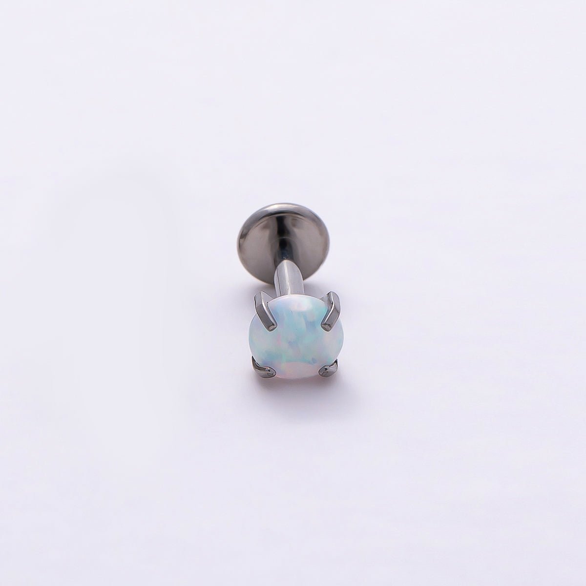 Stainless Steel 4.5mm White Opal Single Cartilage Piercing Flat Back Stud in Gold & Silver | Findings-00188 Findings-00189 - DLUXCA
