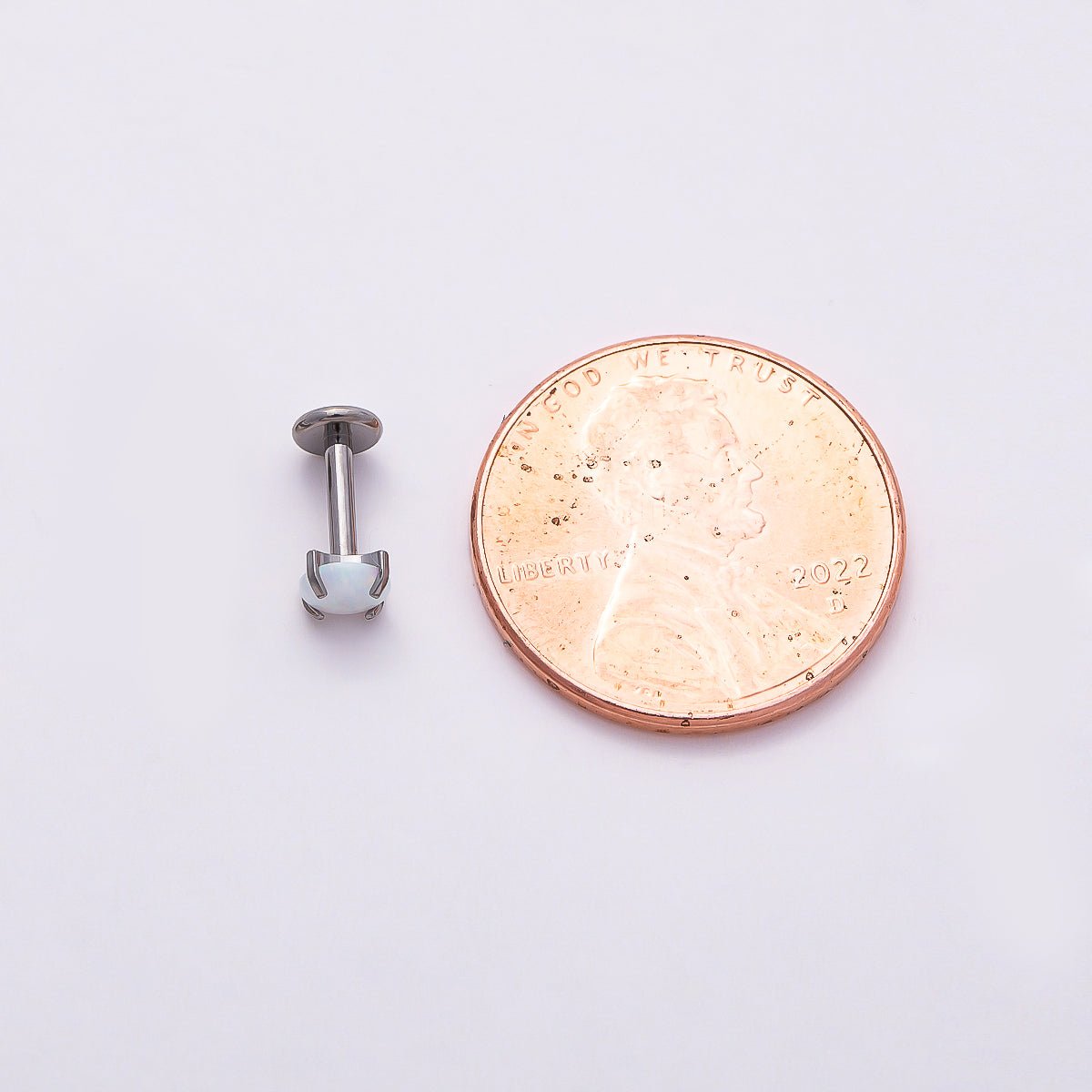 Stainless Steel 4.5mm White Opal Single Cartilage Piercing Flat Back Stud in Gold & Silver | Findings-00188 Findings-00189 - DLUXCA