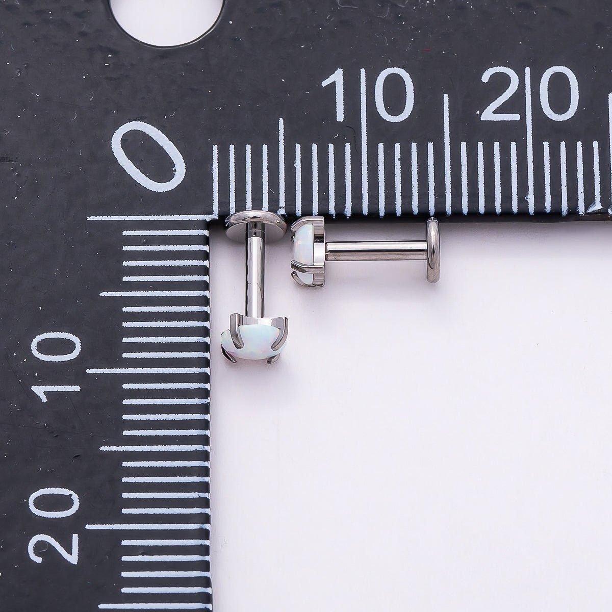 Stainless Steel 4.5mm White Opal Single Cartilage Piercing Flat Back Stud in Gold & Silver | Findings-00188 Findings-00189 - DLUXCA