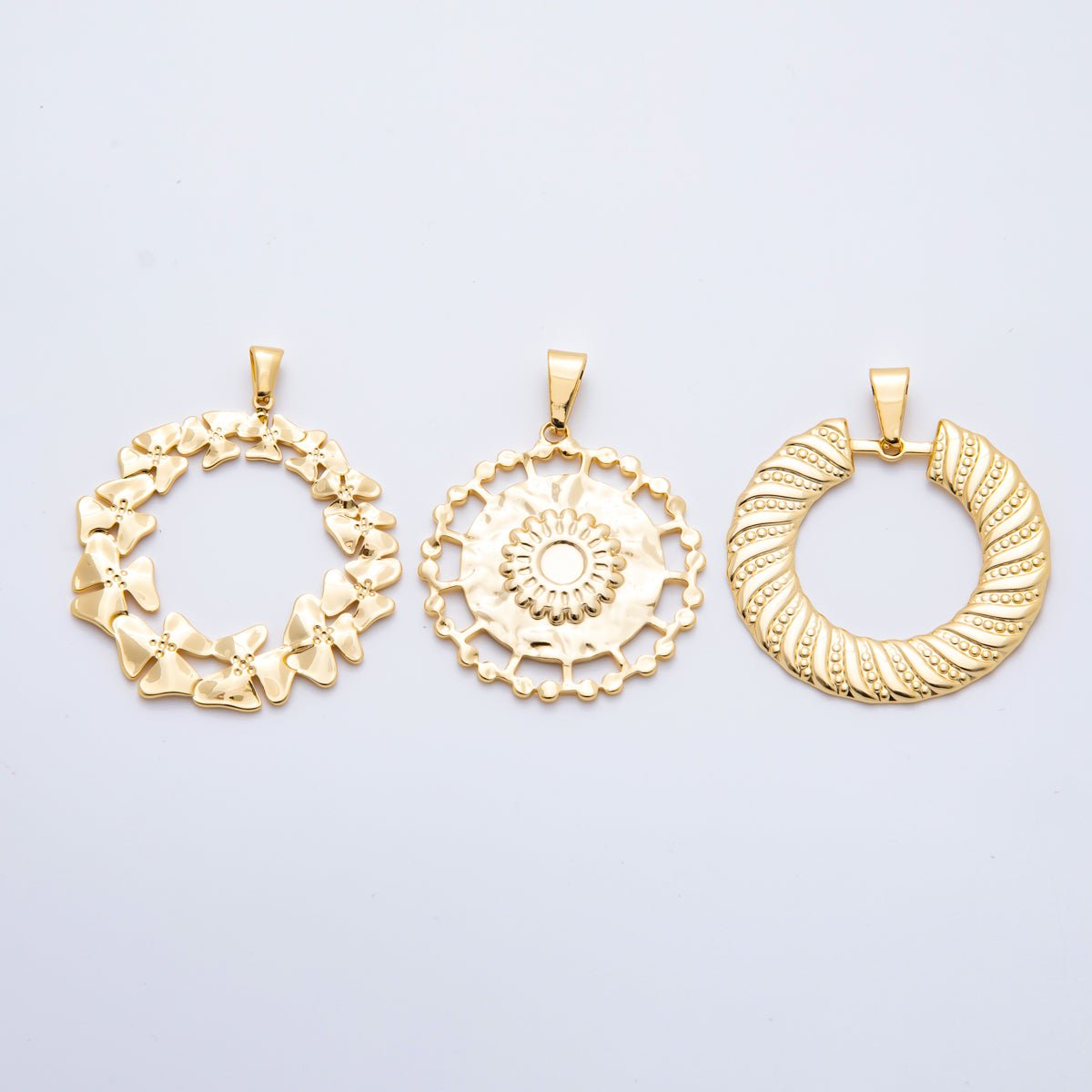 Stainless Steel 47.5mm Statement Medallion Charm in Sunburst, Clover, & Twisted Rope Pendant | P - 759 P - 760 P - 762 - DLUXCA