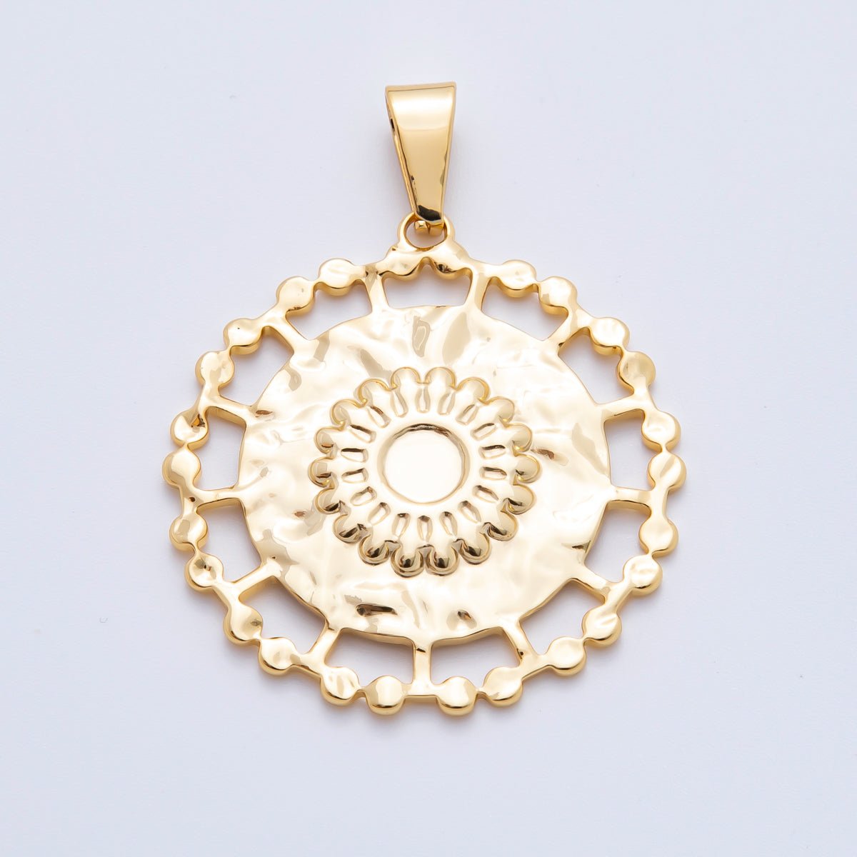 Stainless Steel 47.5mm Statement Medallion Charm in Sunburst, Clover, & Twisted Rope Pendant | P - 759 P - 760 P - 762 - DLUXCA