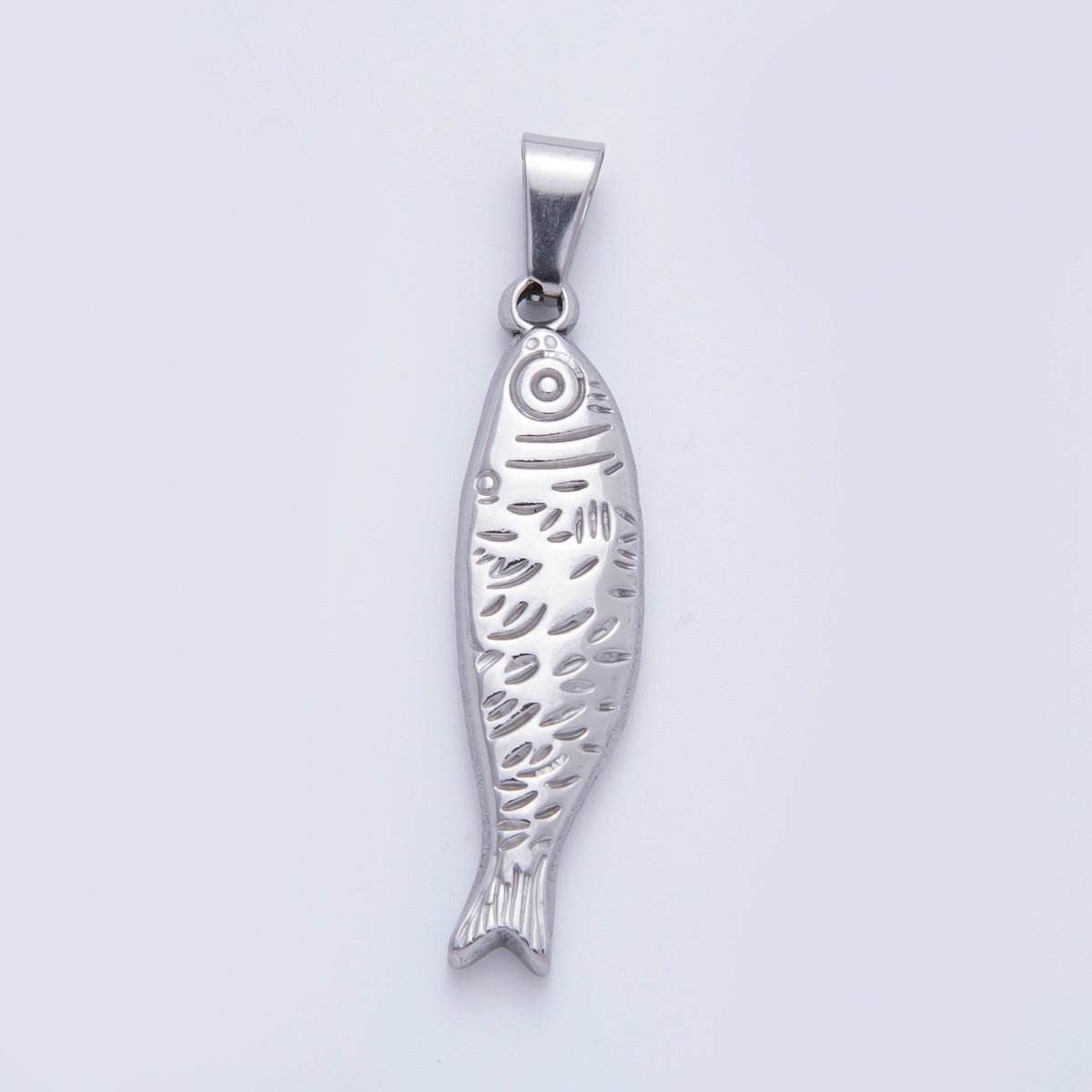 Stainless Steel 47mm Lined Sardine Fish Animal Pendant in Gold & Silver | P - 802 - DLUXCA