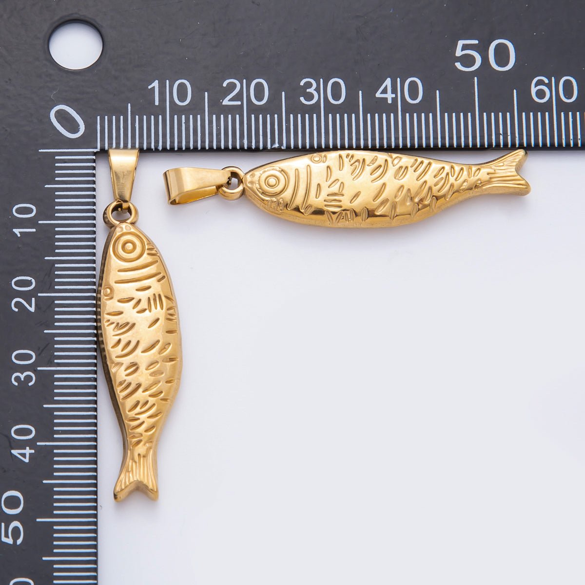 Stainless Steel 47mm Lined Sardine Fish Animal Pendant in Gold & Silver | P - 802 - DLUXCA