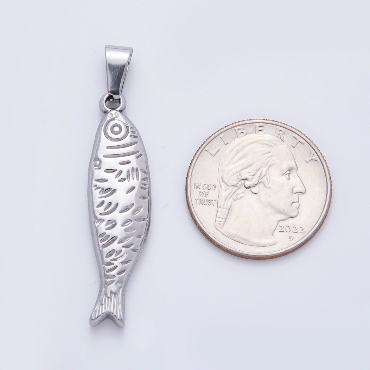 Stainless Steel 47mm Lined Sardine Fish Animal Pendant in Gold & Silver | P - 802 - DLUXCA