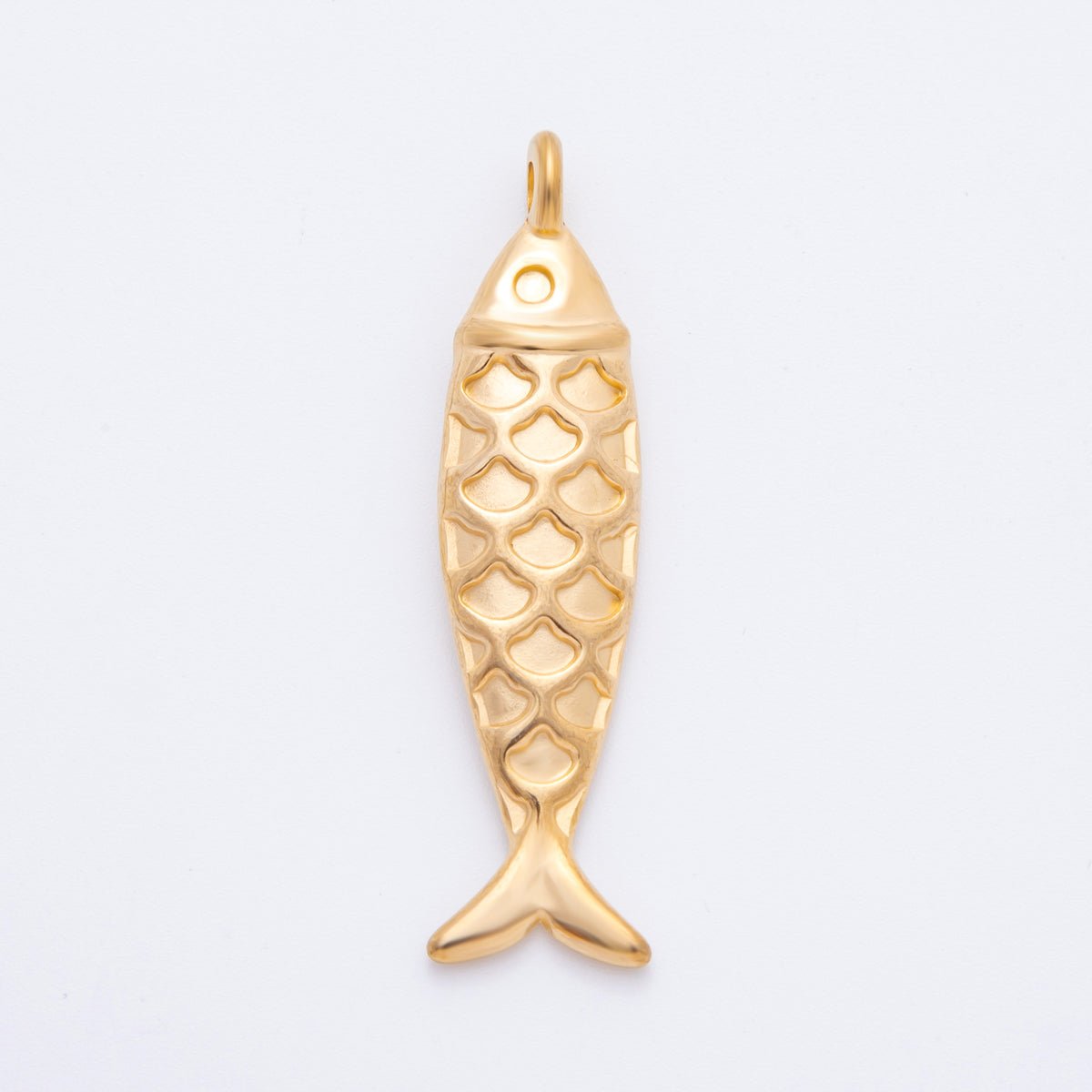 Stainless Steel 48.5mm Textured Fish Charm Pendant | J631 - DLUXCA