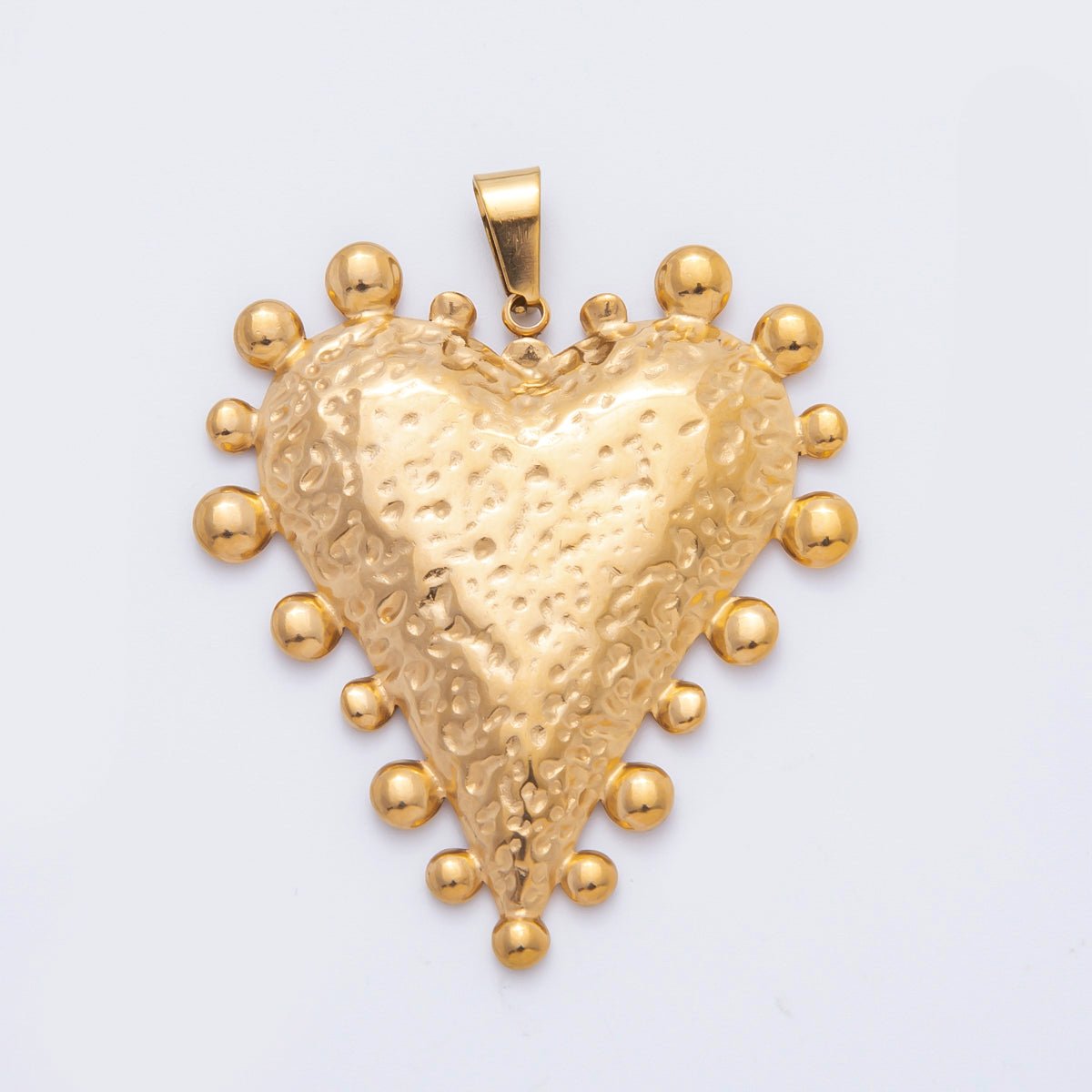 Stainless Steel 49mm Chunky Hammered Heart Beaded Pendant | P - 794 - DLUXCA