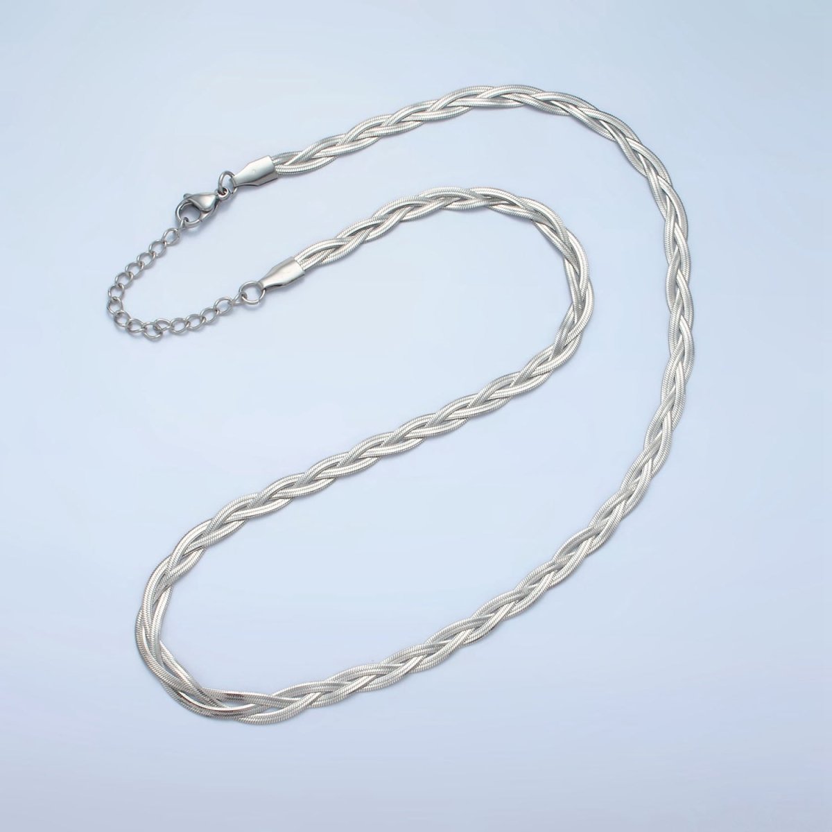 Stainless Steel 4mm Braided Herringbone Chains 17.9 Inch Necklace with Extender, Gold or Silver Tone | WA - 2616, WA - 2617 - DLUXCA