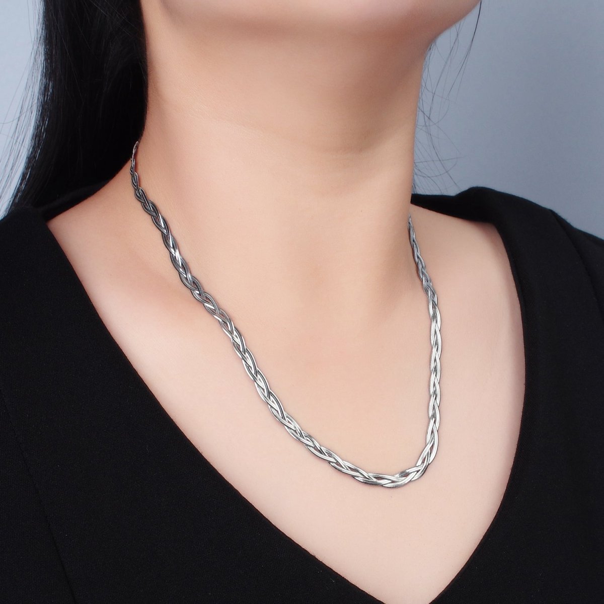 Stainless Steel 4mm Braided Herringbone Chains 17.9 Inch Necklace with Extender, Gold or Silver Tone | WA - 2616, WA - 2617 - DLUXCA