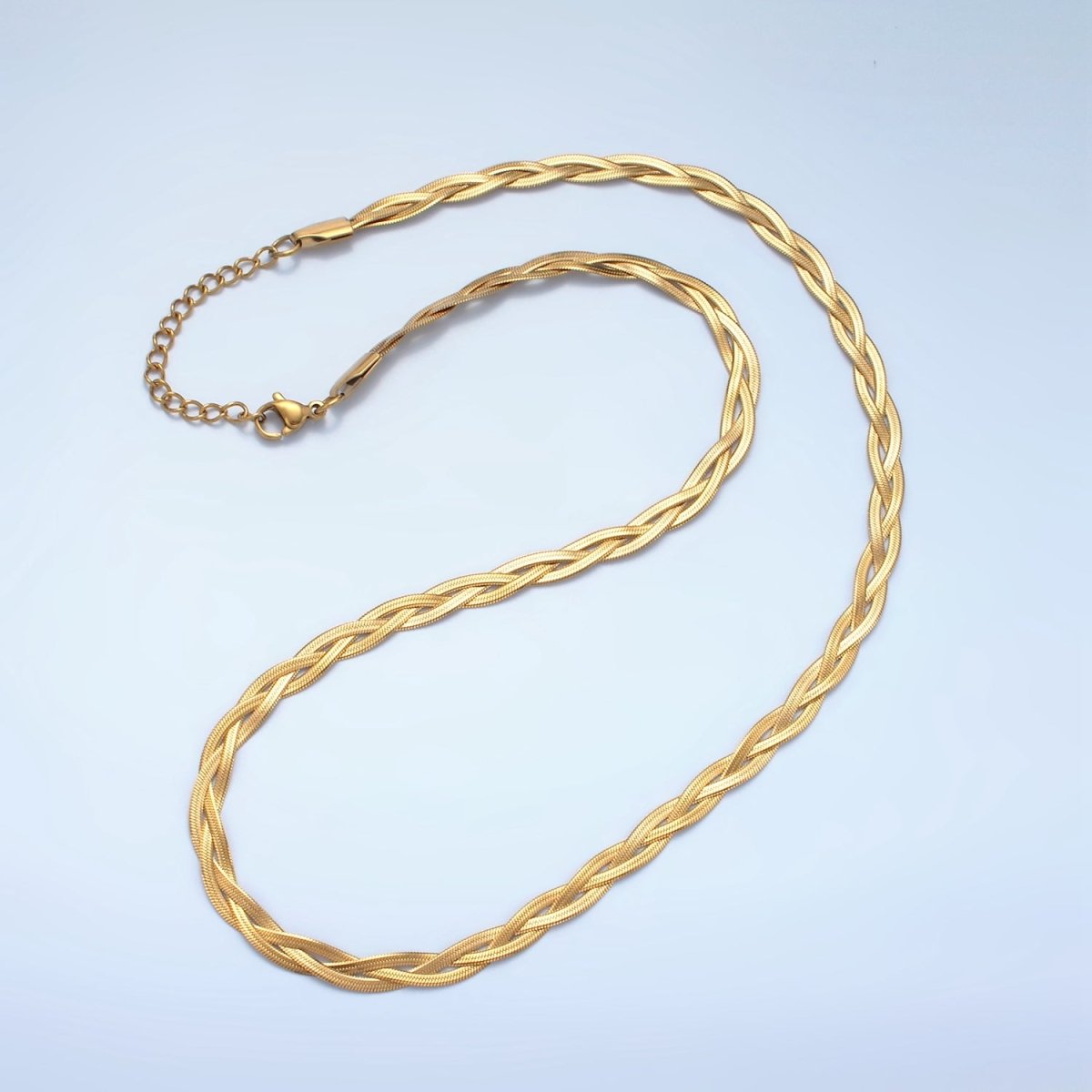 Stainless Steel 4mm Braided Herringbone Chains 17.9 Inch Necklace with Extender, Gold or Silver Tone | WA - 2616, WA - 2617 - DLUXCA