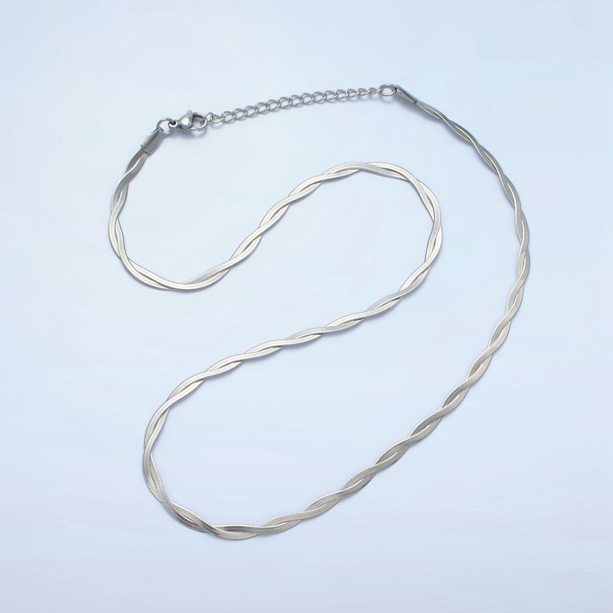 Stainless Steel 4mm Intertwining Herringbone Chains 17.9 Inch Necklace, Gold Mixed Metal or Silver Tone | WA - 2614, WA - 2615 - DLUXCA