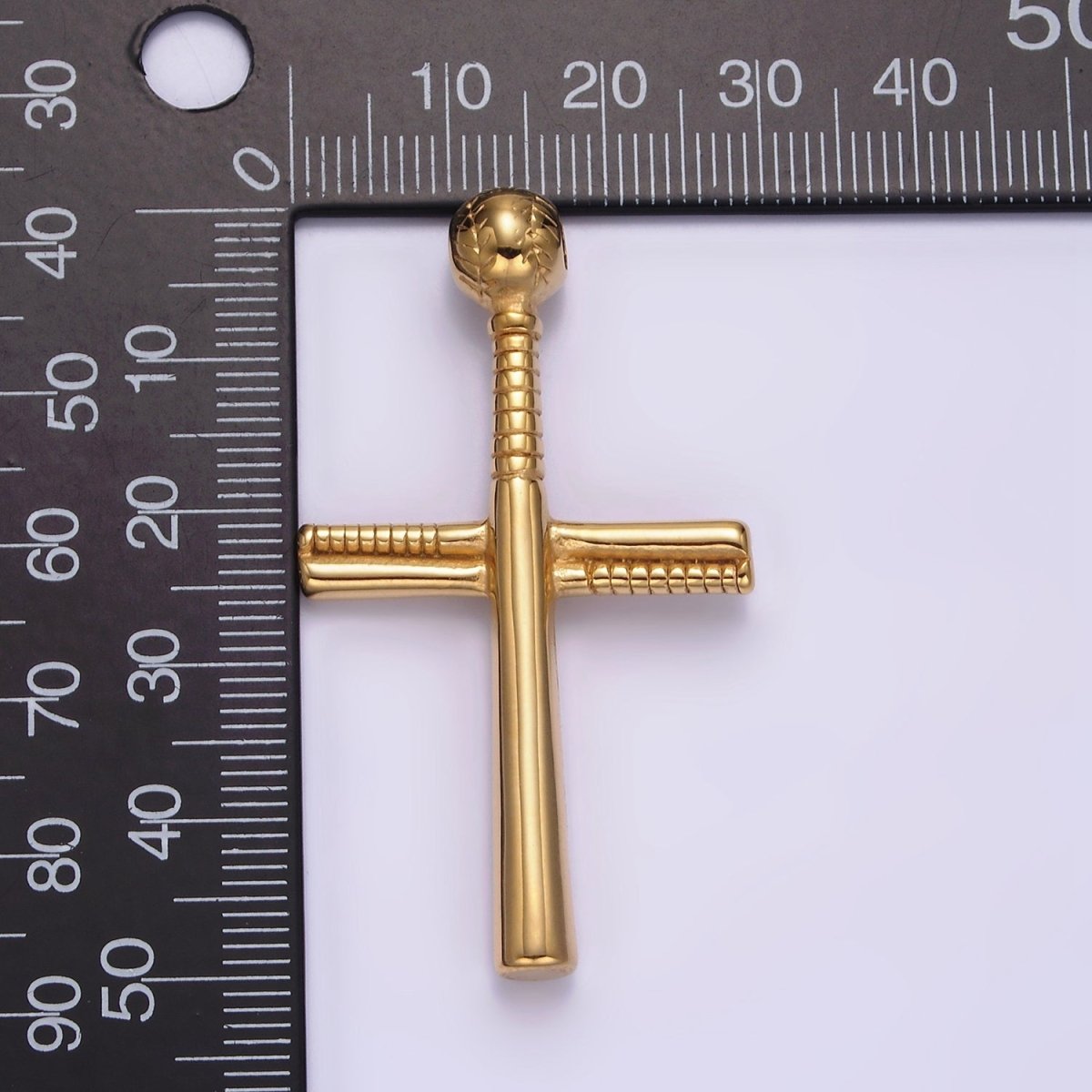 Stainless Steel 50.5mm Baseball - Themed Cross Pendant in Gold, Black, Silver | P - 732 P - 733 P - 737 - DLUXCA