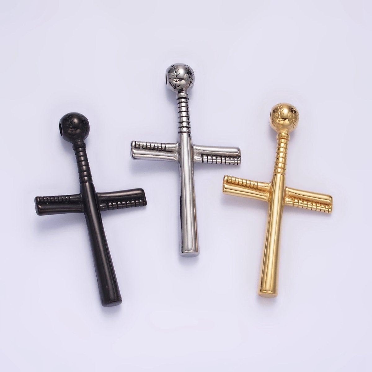 Stainless Steel 50.5mm Baseball - Themed Cross Pendant in Gold, Black, Silver | P - 732 P - 733 P - 737 - DLUXCA