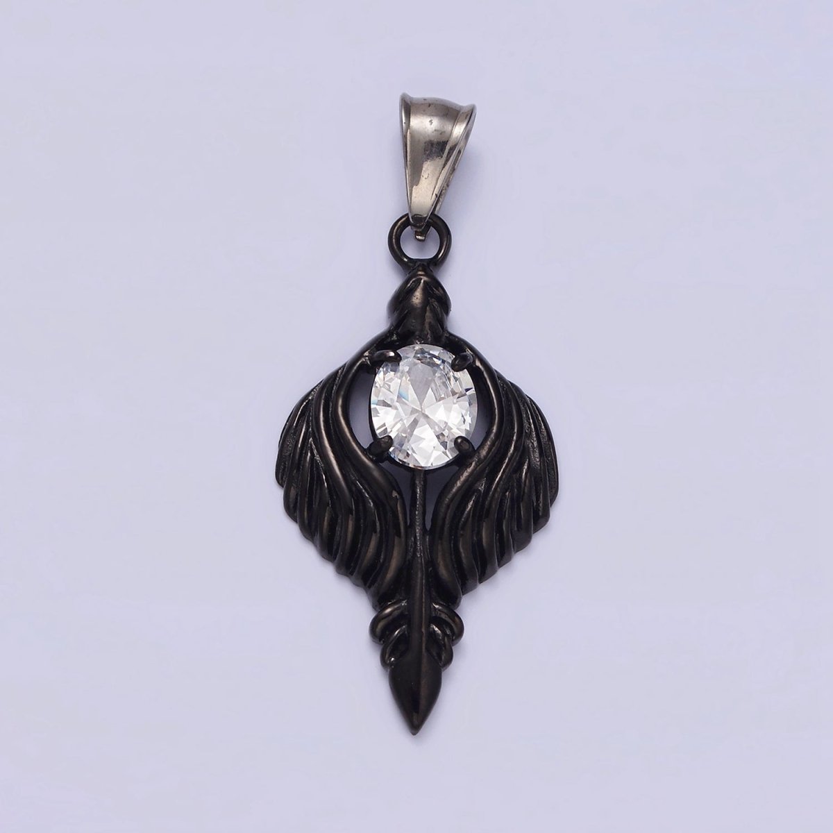 Stainless Steel 50mm Clear CZ Oval Line - Textured Wrapped Arrow Pendant in Silver & Black | P - 808 P - 813 - DLUXCA