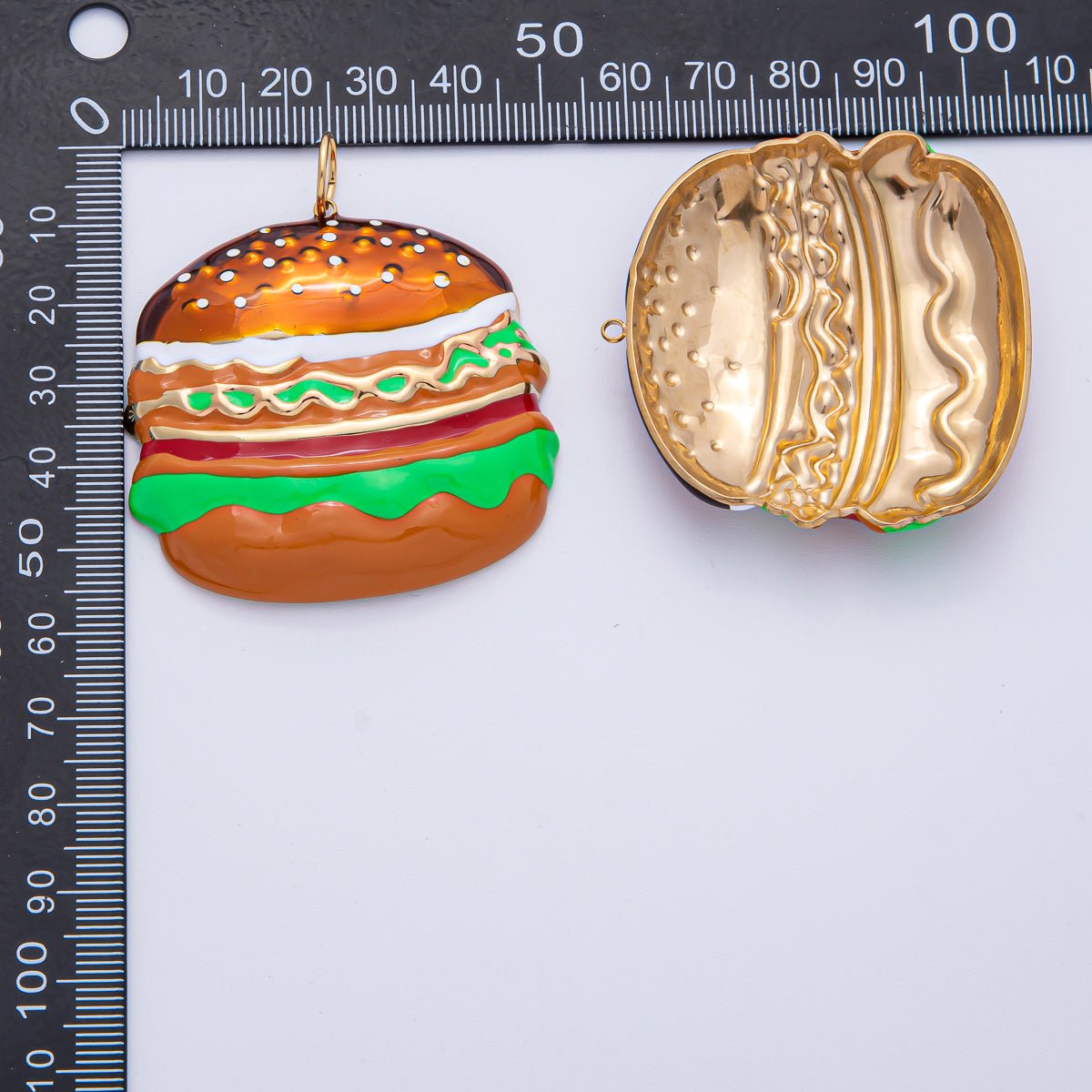 Stainless Steel 50mm Enamel Burger Fast Food Charm | J935 - DLUXCA