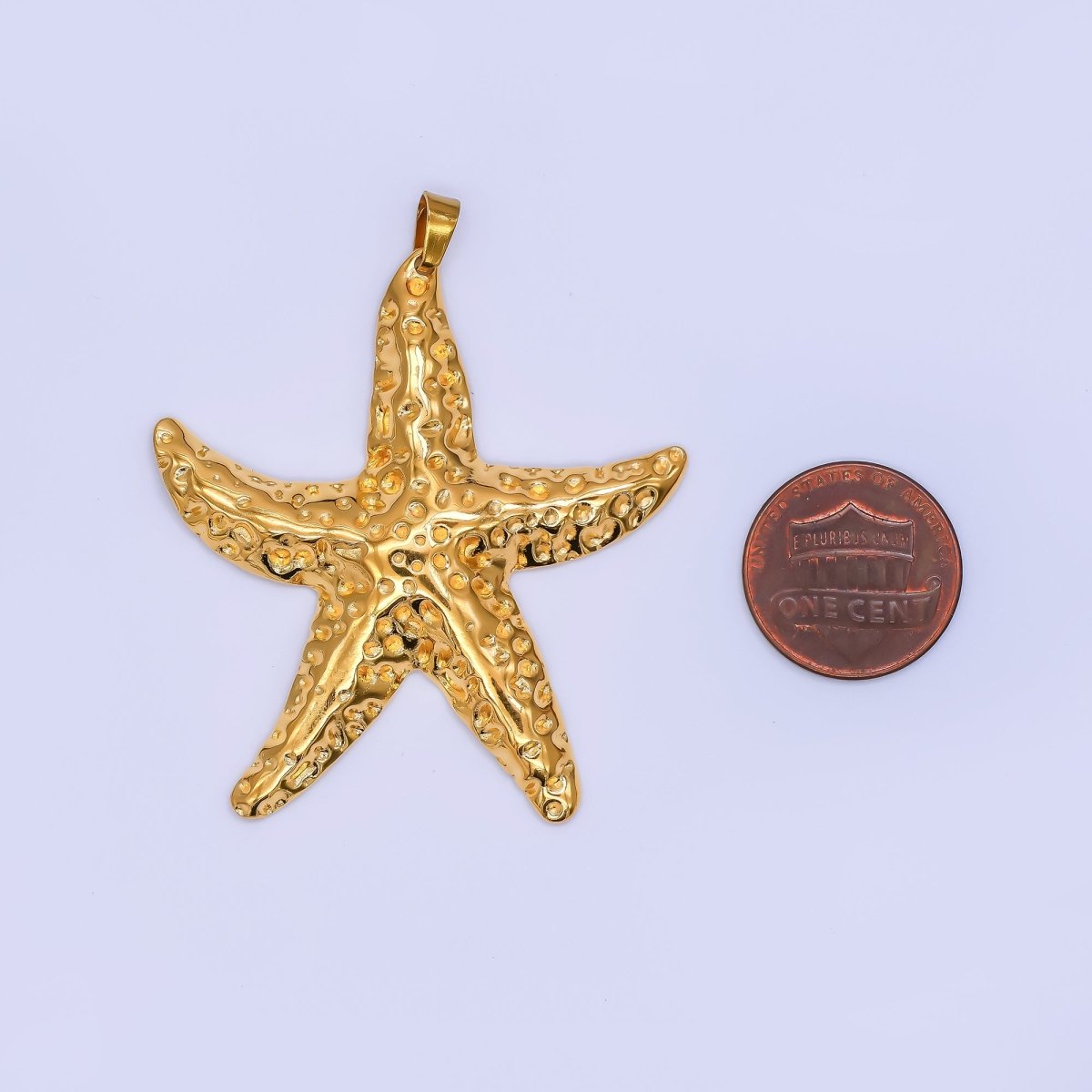 Stainless Steel 51mm Hammered Starfish Sea Beach Pendant | J153 - DLUXCA