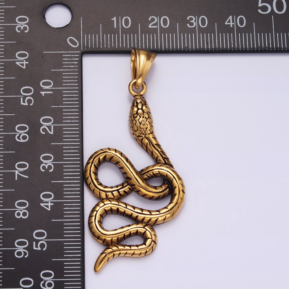 Stainless Steel 54mm Slithering Snake Serpent Animal Textured Pendant | P - 855 - DLUXCA