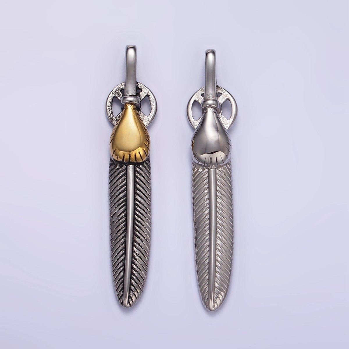 Stainless Steel 55mm Feather Charm Long Statement Tribal Pendant | P1428 P1429 - DLUXCA