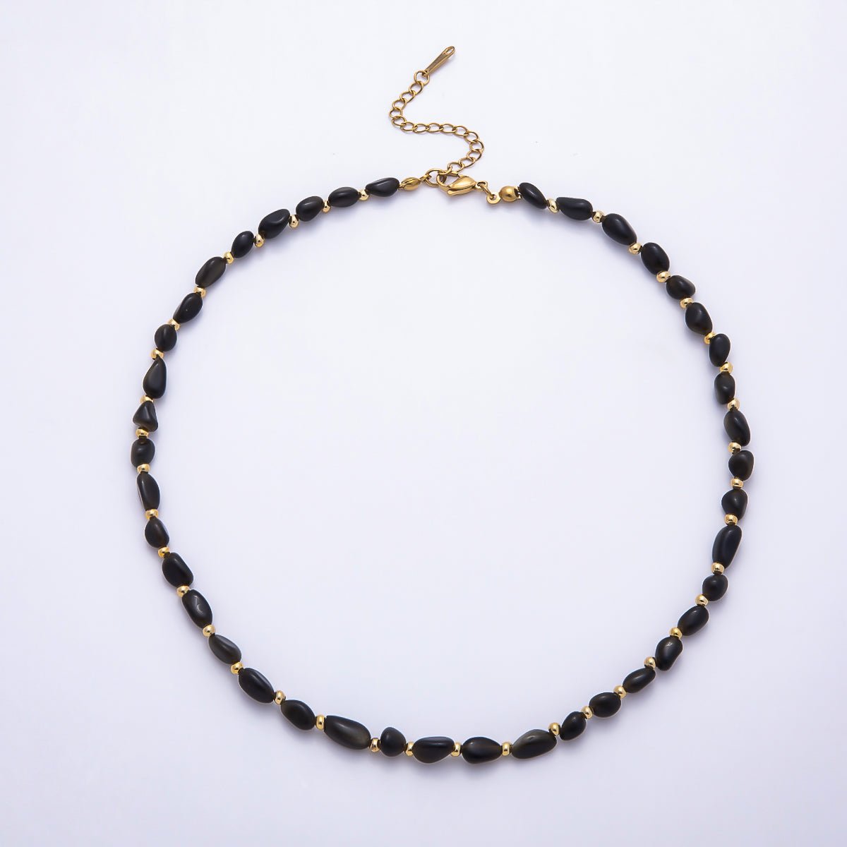 Stainless Steel 5mm Citrine, Lapis Lazuli, Onyx, Moss Agate Oval Pebble Bead Gemstone Chain 16 Inch Necklace | WA-00072 ~ WA-00076 - DLUXCA