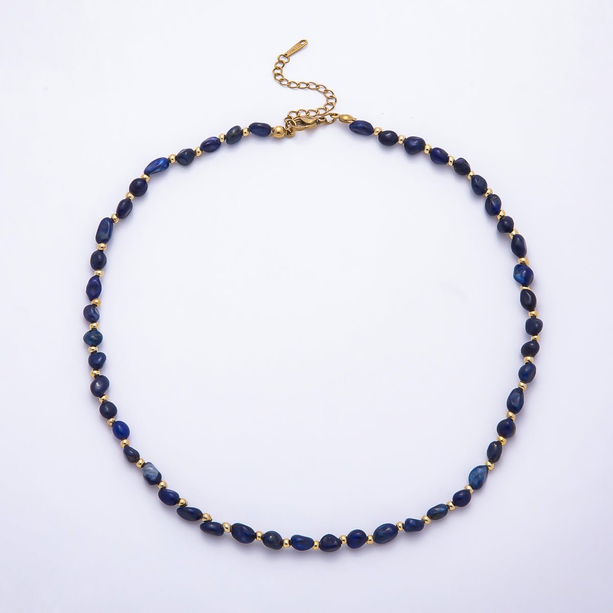 Stainless Steel 5mm Citrine, Lapis Lazuli, Onyx, Moss Agate Oval Pebble Bead Gemstone Chain 16 Inch Necklace | WA-00072 ~ WA-00076 - DLUXCA