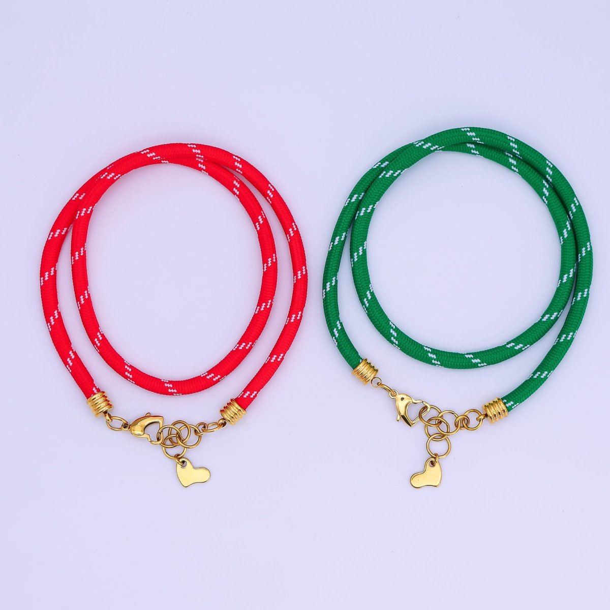 Stainless Steel 5mm Red, Green Heart Summer Sport Cord 18.5 Inch Necklace | WA - 3157 WA - 3158 - DLUXCA