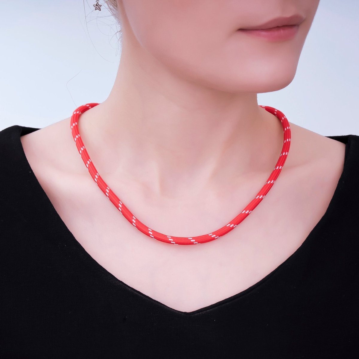 Stainless Steel 5mm Red, Green Heart Summer Sport Cord 18.5 Inch Necklace | WA - 3157 WA - 3158 - DLUXCA