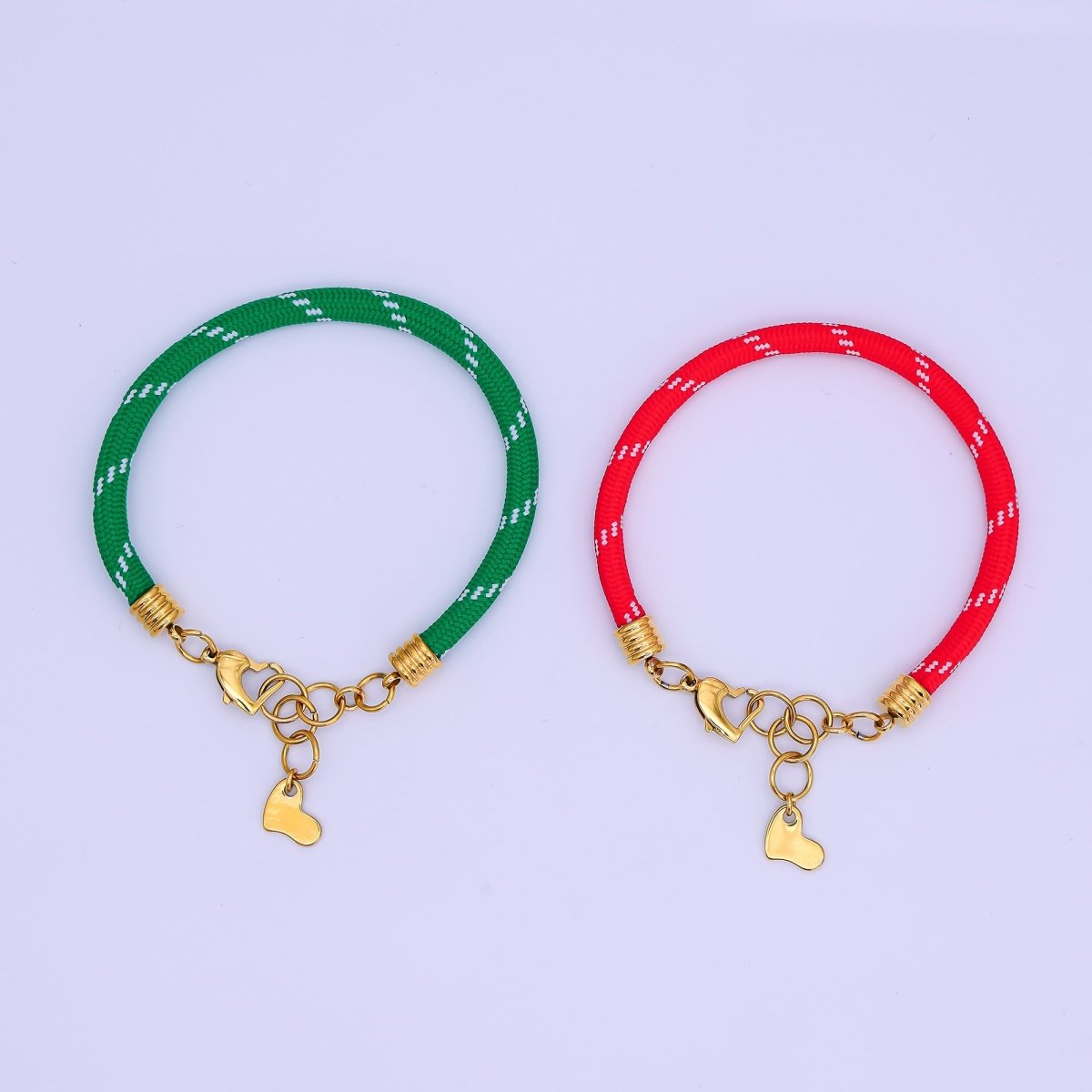 Stainless Steel 5mm Red, Green Heart Summer Sport Cord Bracelet | WA - 3159 WA - 3160 - DLUXCA