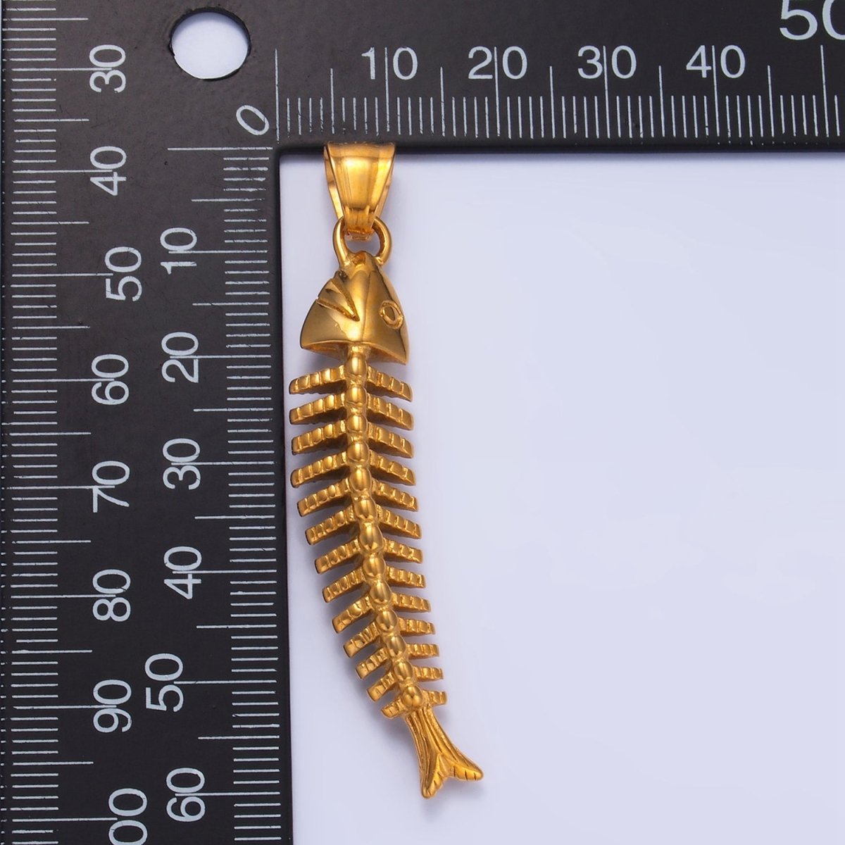 Stainless Steel 60mm Ocean Sea Fish Animal Skeleton Bone Curved Pendant | P1067 - DLUXCA