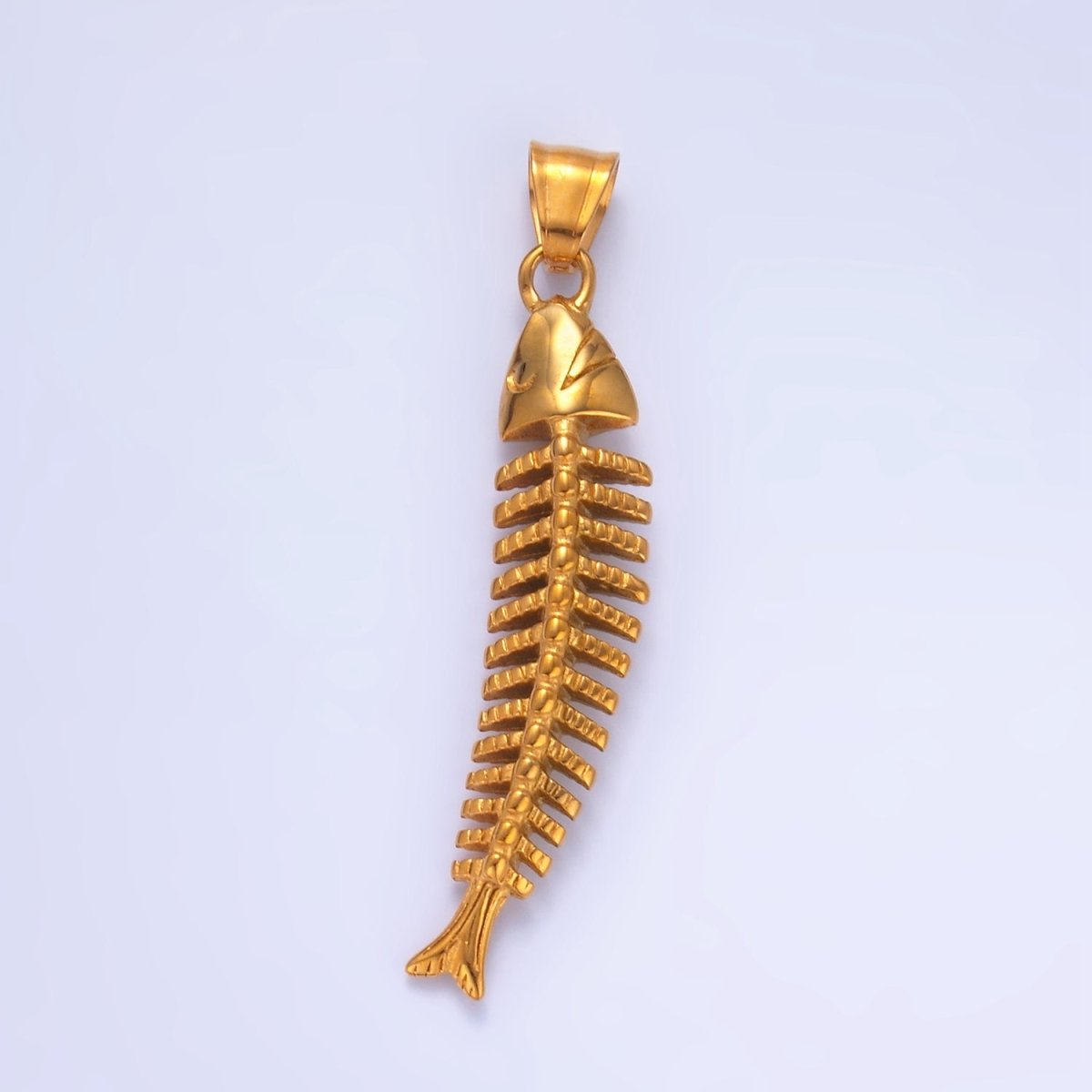 Stainless Steel 60mm Ocean Sea Fish Animal Skeleton Bone Curved Pendant | P1067 - DLUXCA