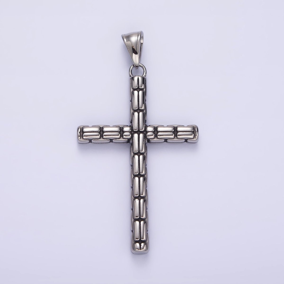 Stainless Steel 64mm Religious Latin Cross Bar Line - Textured Pendant | P - 741 - DLUXCA