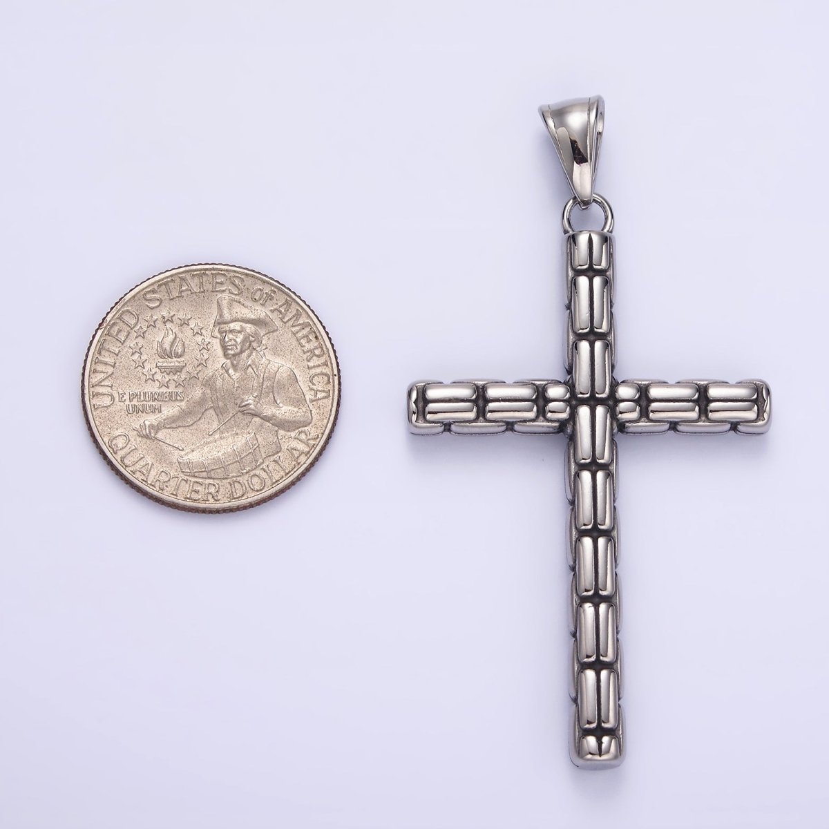 Stainless Steel 64mm Religious Latin Cross Bar Line - Textured Pendant | P - 741 - DLUXCA