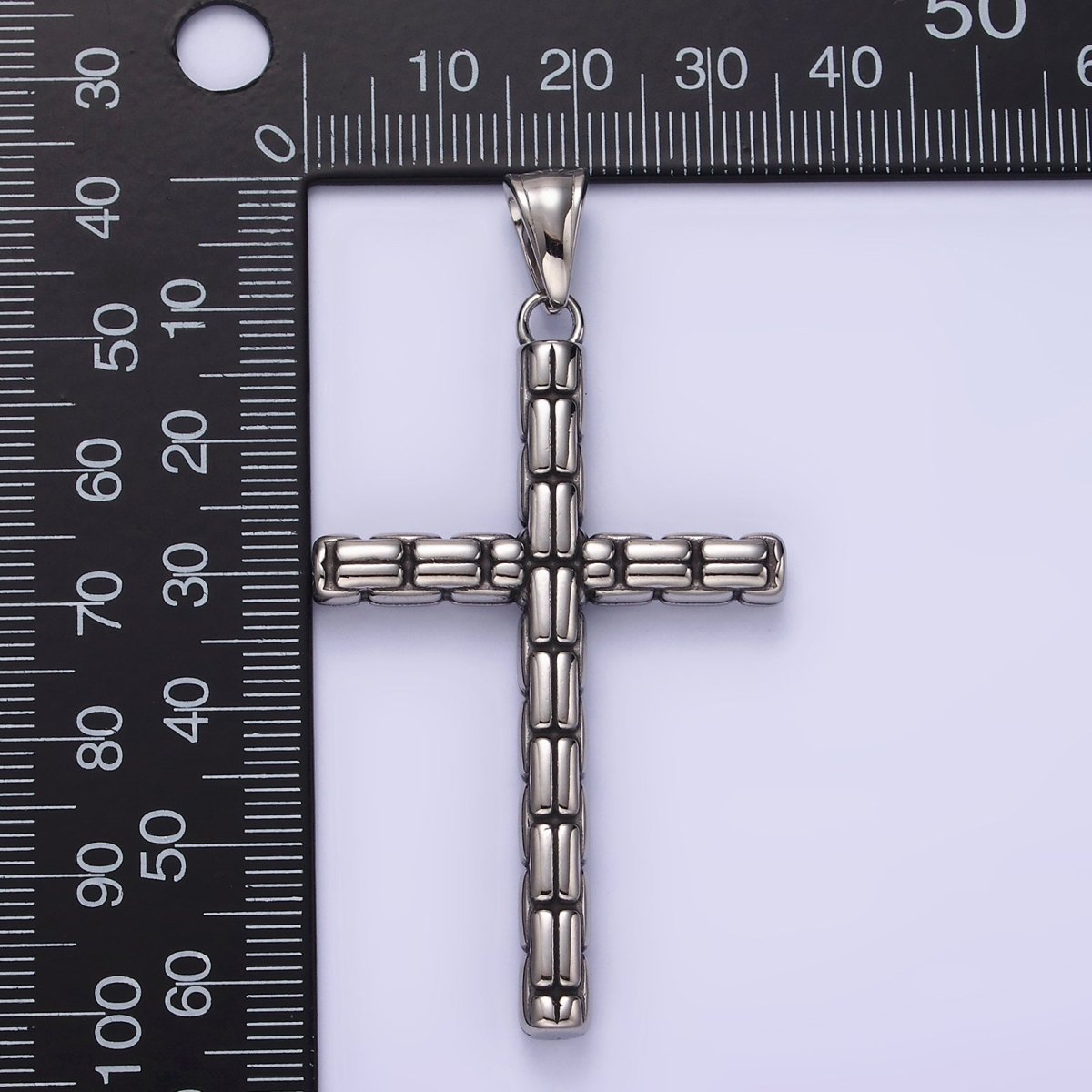 Stainless Steel 64mm Religious Latin Cross Bar Line - Textured Pendant | P - 741 - DLUXCA