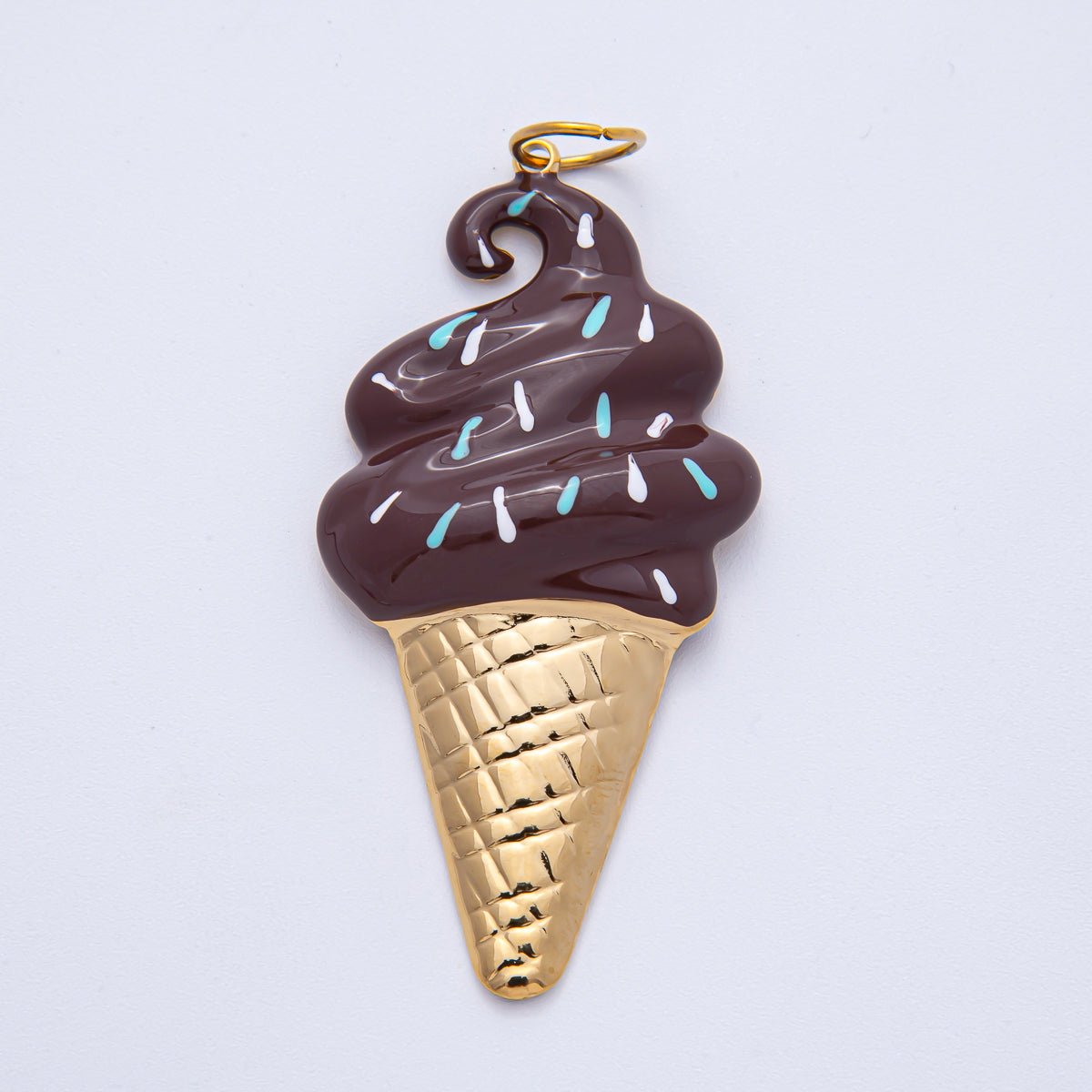 Stainless Steel 65mm Purple, White, Brown Enamel Sprinkle Ice Cream Cone Statement Charm | J848 J849 - DLUXCA