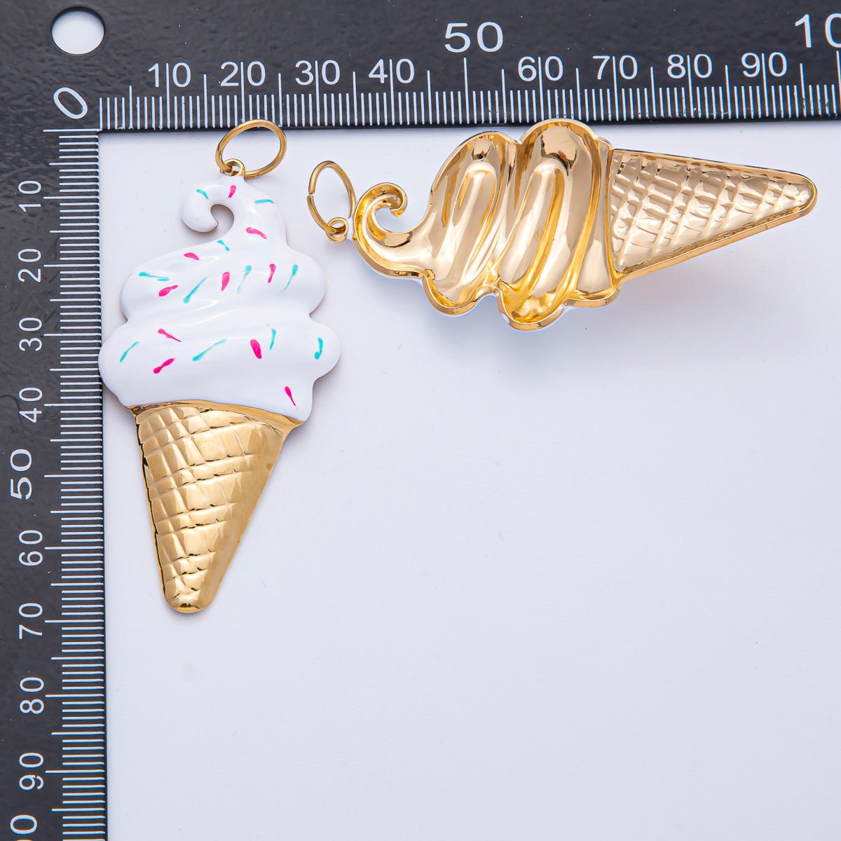 Stainless Steel 65mm Purple, White, Brown Enamel Sprinkle Ice Cream Cone Statement Charm | J848 J849 - DLUXCA