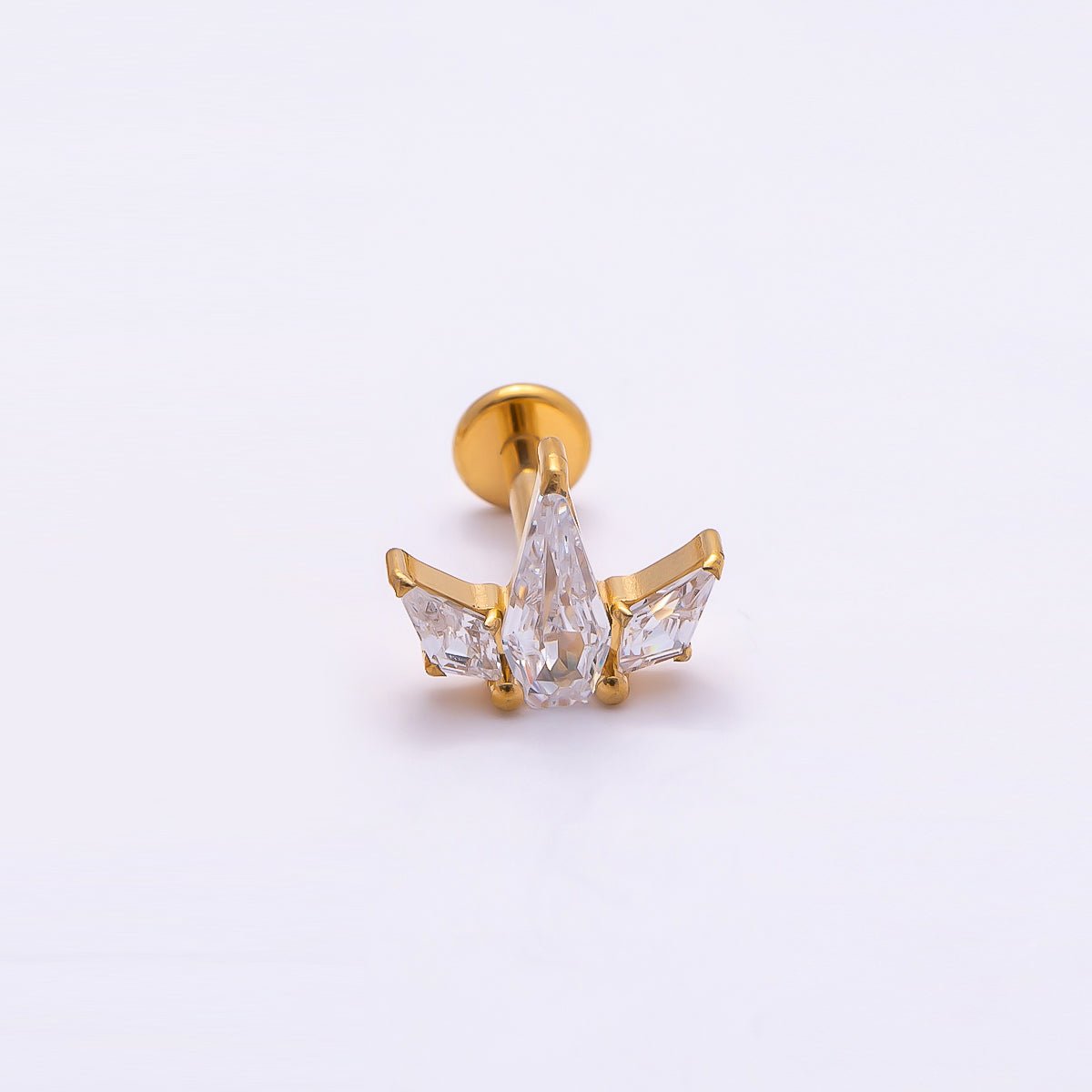 Stainless Steel 7.5mm Clear CZ Geometric Mini Single Cartilage Piercing Flat Back Stud in Gold & Silver | Findings-00180 Findings-00181 - DLUXCA