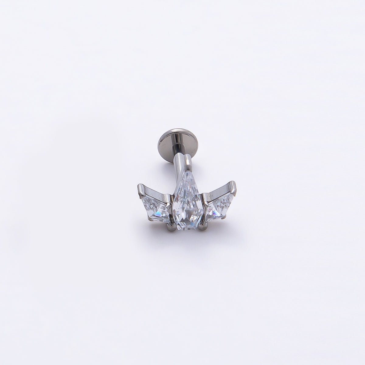 Stainless Steel 7.5mm Clear CZ Geometric Mini Single Cartilage Piercing Flat Back Stud in Gold & Silver | Findings-00180 Findings-00181 - DLUXCA