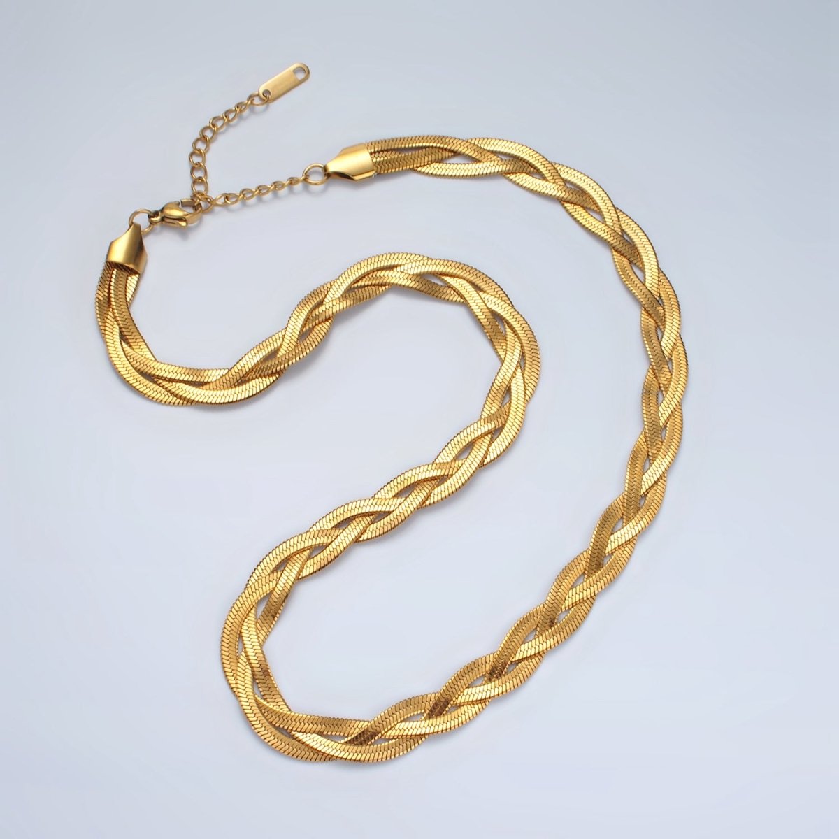 Stainless Steel 7.6mm Triple Herringbone Chain Necklace in Gold, Silver, Mixed Metal | WA - 2530 ~ WA - 2532 - DLUXCA